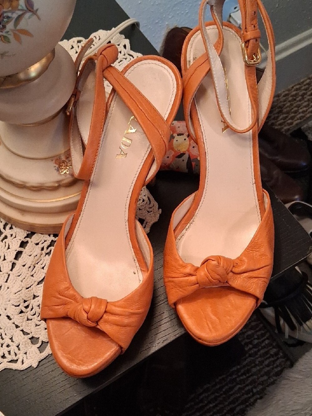 Prada Orange Knotted Slingback High Heels - Picture 3 of 8